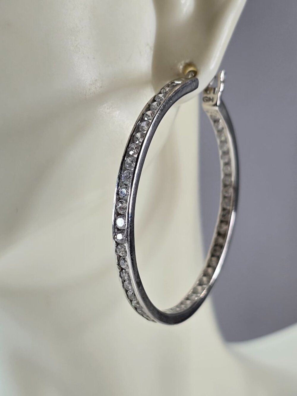 Womens Vintage Estate Sterling Silver CZ Hoop Earrings 9.5g E3285